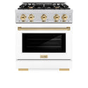 ZLINE Autograph Edition 30 in. 4.2 cu. ft. Select Dual Fuel Range with 4 Burner Gas Cooktop and Electric Convection Oven in Stainless Steel with White Matte Door and Polished Gold Accents (HDRZ-WM-30-G)