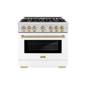 ZLINE Autograph Edition 36 in. 5.2 cu. ft. Select Dual Fuel Range with 6 Burner Gas Cooktop and Electric Convection Oven in Stainless Steel with White Matte Door and Champagne Bronze Accents (HDRZ-WM-36-CB)