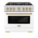 ZLINE Autograph Edition 36 in. 5.2 cu. ft. Select Dual Fuel Range with 6 Burner Gas Cooktop and Electric Convection Oven in Stainless Steel with White Matte Door and Champagne Bronze Accents (HDRZ-WM-36-CB)