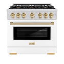 ZLINE Autograph Edition 36 in. 5.2 cu. ft. Select Dual Fuel Range with 6 Burner Gas Cooktop and Electric Convection Oven in Stainless Steel with White Matte Door and Polished Gold Accents (HDRZ-WM-36-G)