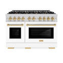 ZLINE Autograph Edition 48 in. 6.7 cu. ft. Select Double Oven Dual Fuel Range with 8 Burner Gas Cooktop in Stainless Steel with White Matte Door and Polished Gold Accents (HDRZ-WM-48-G)