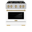 ZLINE Autograph Edition 30 in. 4.2 cu. ft. Select Gas Range with 4 Burner Cooktop and Convection Gas Oven in Stainless Steel with White Matte Door and Champagne Bronze Accents (HGRZ-WM-30-CB)