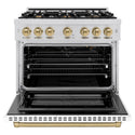 ZLINE Autograph Edition 36 in. 5.2 cu. ft. Select Gas Range with 6 Burner Cooktop and Convection Gas Oven in Stainless Steel with White Matte Door and Champagne Bronze Accents (HGRZ-WM-36-CB)