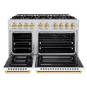 ZLINE Autograph Edition 48 in. 6.7 cu. ft. Select Double Oven Gas Range with 8 Burner Cooktop in Stainless Steel with White Matte Doors and Polished Gold Accents (HGRZ-WM-48-G)