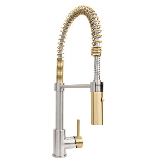 ZLINE Autograph Edition Sierra Pull Down Spring Single Handle Kitchen Faucet in Brushed Nickel and Champagne Bronze (SRA-KF-ZBNCB)