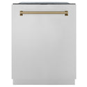 ZLINE Autograph Edition 24 in. Monument Series 3rd Rack Top Touch Control Tall Tub Dishwasher in Stainless Steel with Champagne Bronze Handle, 45dBa (DWMTZ-304-24-CB)