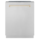 ZLINE Autograph Edition 24" Monument Series 3rd Rack Top Touch Control Tall Tub Dishwasher in Stainless Steel with Polished Gold Handle, 45dBa (DWMTZ-304-24-G)