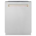 ZLINE Autograph Edition 24" Monument Series 3rd Rack Top Touch Control Tall Tub Dishwasher in Stainless Steel with Polished Gold Handle, 45dBa (DWMTZ-304-24-G)