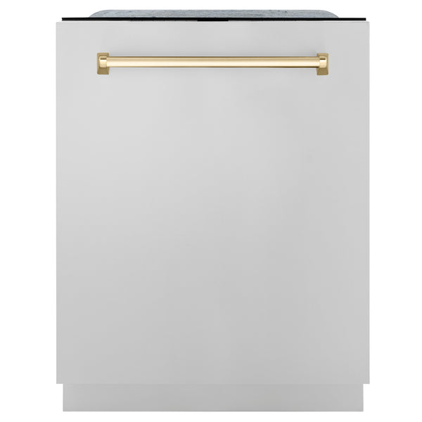 ZLINE Autograph Edition 24" 3rd Rack Top Touch Control Tall Tub Dishwasher in Stainless Steel with Accent Handle, 45dBa (DWMTZ-304-24)