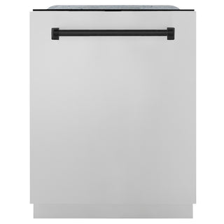 ZLINE Autograph Edition 24" Monument Series 3rd Rack Top Control Built-In Tall Tub Dishwasher in Stainless Steel with Matte Black Handle, 45dBa (DWMTZ-304-24-MB)