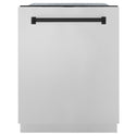ZLINE Autograph Edition 24" Monument Series 3rd Rack Top Control Built-In Tall Tub Dishwasher in Stainless Steel with Matte Black Handle, 45dBa (DWMTZ-304-24-MB)