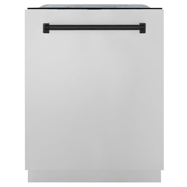 ZLINE Autograph Edition 24" Monument Series 3rd Rack Top Control Built-In Tall Tub Dishwasher in Stainless Steel with Matte Black Handle, 45dBa (DWMTZ-304-24-MB)