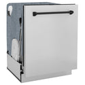 ZLINE Autograph Edition 24" Monument Series 3rd Rack Top Control Built-In Tall Tub Dishwasher in Stainless Steel with Matte Black Handle, 45dBa (DWMTZ-304-24-MB)