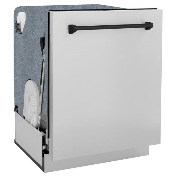 ZLINE Autograph Edition 24" Monument Series 3rd Rack Top Control Built-In Tall Tub Dishwasher in Stainless Steel with Matte Black Handle, 45dBa (DWMTZ-304-24-MB)
