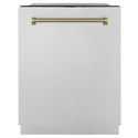 ZLINE Autograph Edition 24 in. Monument Series 3rd Rack Top Touch Control Tall Tub Dishwasher in Stainless Steel with Champagne Bronze Helix Handle, 45dBa (DWMTZ-30424-KCB)
