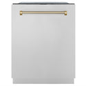 ZLINE Autograph Edition 24 in. Monument Series 3rd Rack Top Touch Control Tall Tub Dishwasher in Stainless Steel with Polished Gold Helix Handle, 45dBa (DWMTZ-30424-KG)