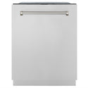 ZLINE Autograph Edition 24 in. Monument Series 3rd Rack Top Touch Control Tall Tub Dishwasher in Stainless Steel with Polished Nickel Helix Handle, 45dBa (DWMTZ-30424-KPN)