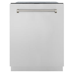 ZLINE Autograph Edition 24 in. Monument Series 3rd Rack Top Touch Control Tall Tub Dishwasher in Stainless Steel with Polished Nickel Helix Handle, 45dBa (DWMTZ-30424-KPN)