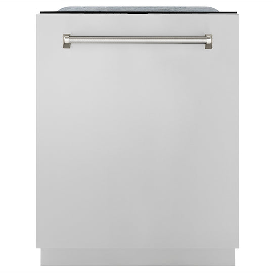 ZLINE Autograph Edition 24 in. Monument Series 3rd Rack Top Touch Control Tall Tub Dishwasher in Stainless Steel with Polished Nickel Helix Handle, 45dBa (DWMTZ-30424-KPN)