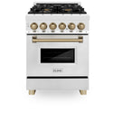 ZLINE Autograph Edition 24 in. 2.8 cu. ft. Legacy Dual Fuel Range with 4 Burner Gas Cooktop and Electric Convection Oven in Stainless Steel and Champagne Bronze Accents (RAZ-24-CB)