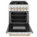 ZLINE Autograph Edition 24 in. 2.8 cu. ft. Legacy Dual Fuel Range with 4 Burner Gas Cooktop and Electric Convection Oven in Stainless Steel and Polished Gold Accents, Open Box-Good Condition