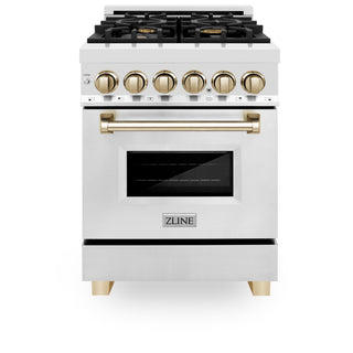 Buy gold ZLINE Autograph Edition 30&quot; 4.0 cu. ft. Dual Fuel Range with Gas Stove and Electric Oven in Stainless Steel with Accents (RAZ-30)