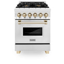 ZLINE Autograph Edition 24 in. 2.8 cu. ft. Legacy Dual Fuel Range with 4 Burner Gas Cooktop and Electric Convection Oven in Stainless Steel and Polished Gold Accents, Open Box-Good Condition