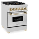 ZLINE Autograph Edition 24 in. 2.8 cu. ft. Legacy Dual Fuel Range with 4 Burner Gas Cooktop and Electric Convection Oven in Stainless Steel and Polished Gold Accents, Open Box-Good Condition