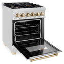 ZLINE Autograph Edition 24 in. 2.8 cu. ft. Legacy Dual Fuel Range with 4 Burner Gas Cooktop and Electric Convection Oven in Stainless Steel and Polished Gold Accents, Open Box-Good Condition