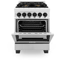 ZLINE Autograph Edition 24 in. 2.8 cu. ft. Legacy Dual Fuel Range with 4 Burner Gas Cooktop and Electric Convection Oven in Stainless Steel and Matte Black Accents, Open Box-Good Condition