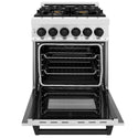 ZLINE Autograph Edition 24 in. 2.8 cu. ft. Legacy Dual Fuel Range with 4 Burner Gas Cooktop and Electric Convection Oven in Stainless Steel and Matte Black Accents, Open Box-Good Condition