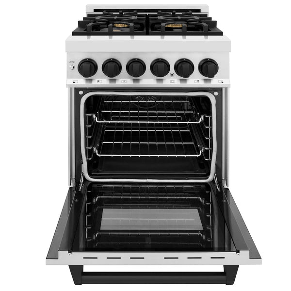 ZLINE Autograph Edition 24 in. 2.8 cu. ft. Legacy Dual Fuel Range with 4 Burner Gas Cooktop and Electric Convection Oven in Stainless Steel and Matte Black Accents, Open Box-Good Condition