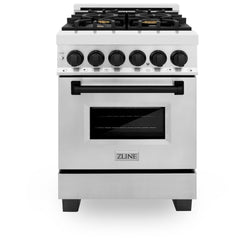 ZLINE Autograph Edition 24 in. 2.8 cu. ft. Legacy Dual Fuel Range with 4 Burner Gas Cooktop and Electric Convection Oven in Stainless Steel and Matte Black Accents (RAZ-24-MB)