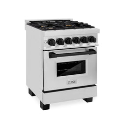 ZLINE Autograph Edition 24 in. 2.8 cu. ft. Legacy Dual Fuel Range with 4 Burner Gas Cooktop and Electric Convection Oven in Stainless Steel and Matte Black Accents, Open Box-Great Condition