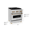 ZLINE Autograph Edition 30 in. 4.0 cu. ft. Legacy Dual Fuel Range with 4 Burner Gas Cooktop and Electric Convection Oven in Stainless Steel and Champagne Bronze Accents, Open Box-Great Condition