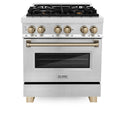 ZLINE Autograph Edition 30 in. 4.0 cu. ft. Legacy Dual Fuel Range with 4 Burner Gas Cooktop and Electric Convection Oven in Stainless Steel and Champagne Bronze Accents, Open Box-Good Condition