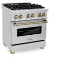 ZLINE Autograph Edition 30 in. 4.0 cu. ft. Legacy Dual Fuel Range with 4 Burner Gas Cooktop and Electric Convection Oven in Stainless Steel and Champagne Bronze Accents, Open Box-Good Condition