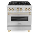 ZLINE Autograph Edition 30 in. 4.0 cu. ft. Legacy Dual Fuel Range with 4 Burner Gas Cooktop and Electric Convection Oven in Stainless Steel and Polished Gold Accents, Open Box-Good Condition
