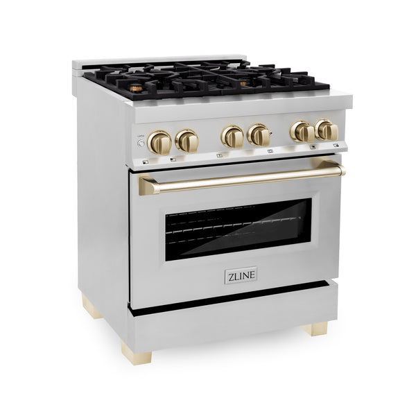 ZLINE Autograph Edition 30" 4.0 cu. ft. Dual Fuel Range with Gas Stove and Electric Oven in Stainless Steel with Accents (RAZ-30)