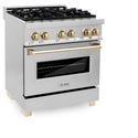 ZLINE Autograph Edition 30 in. 4.0 cu. ft. Legacy Dual Fuel Range with 4 Burner Gas Cooktop and Electric Convection Oven in Stainless Steel and Polished Gold Accents, Open Box-Good Condition