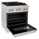 ZLINE Autograph Edition 30 in. 4.0 cu. ft. Legacy Dual Fuel Range with 4 Burner Gas Cooktop and Electric Convection Oven in Stainless Steel and Polished Gold Accents, Open Box-Good Condition