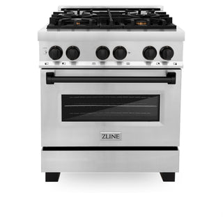 Buy matte-black ZLINE Autograph Edition 30&quot; 4.0 cu. ft. Dual Fuel Range with Gas Stove and Electric Oven in Stainless Steel with Accents (RAZ-30)