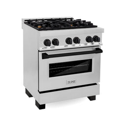 ZLINE Autograph Edition 30 in. 4.0 cu. ft. Legacy Dual Fuel Range with 4 Burner Gas Cooktop and Electric Convection Oven in Stainless Steel and Matte Black Accents, Open Box-Great Condition