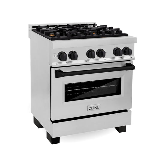 ZLINE Autograph Edition 30 in. 4.0 cu. ft. Legacy Dual Fuel Range with 4 Burner Gas Cooktop and Electric Convection Oven in Stainless Steel and Matte Black Accents, Open Box-Great Condition