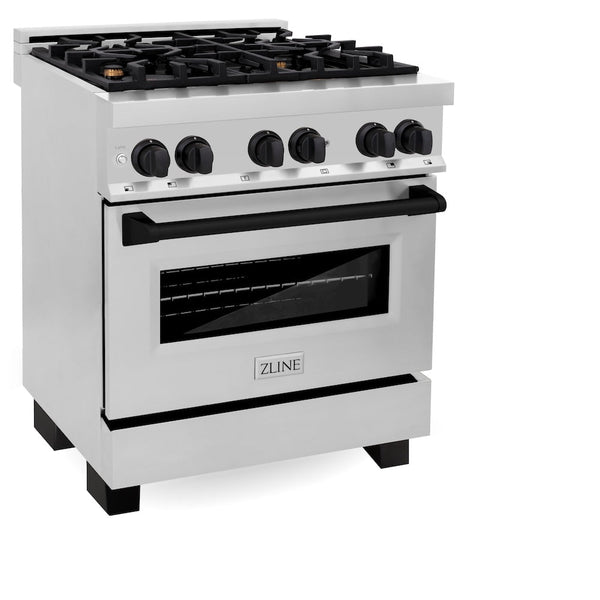 ZLINE Autograph Edition 30 in. 4.0 cu. ft. Legacy Dual Fuel Range with 4 Burner Gas Cooktop and Electric Convection Oven in Stainless Steel and Matte Black Accents, Open Box-Good Condition