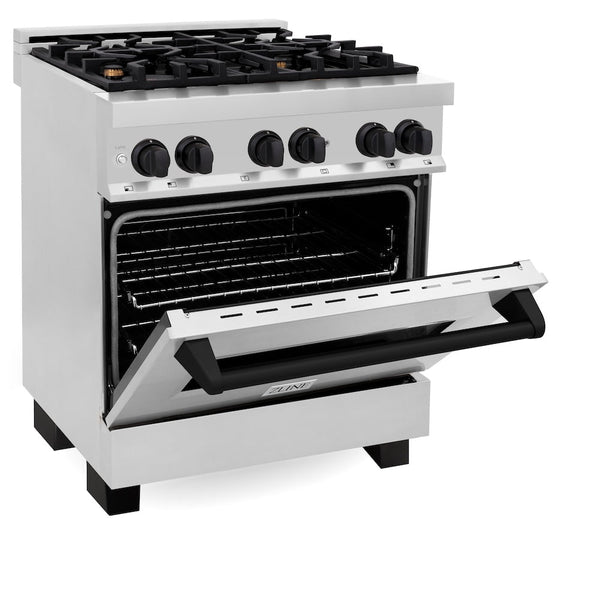 ZLINE Autograph Edition 30 in. 4.0 cu. ft. Legacy Dual Fuel Range with 4 Burner Gas Cooktop and Electric Convection Oven in Stainless Steel and Matte Black Accents, Open Box-Good Condition