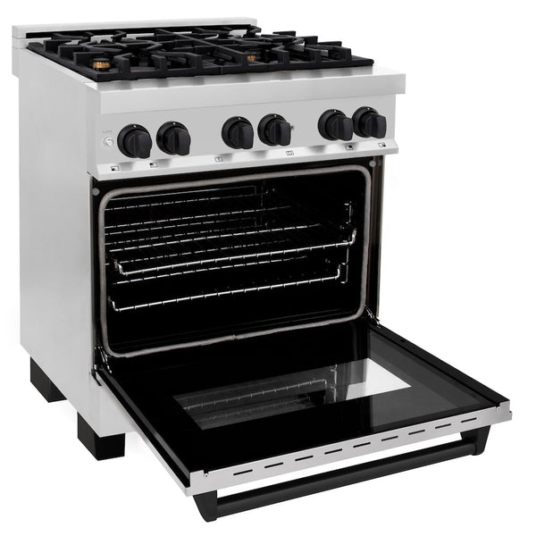 ZLINE Autograph Edition 30 in. 4.0 cu. ft. Legacy Dual Fuel Range with 4 Burner Gas Cooktop and Electric Convection Oven in Stainless Steel and Matte Black Accents, Open Box-Good Condition