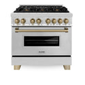 ZLINE Autograph Edition 36 in. 4.6 cu. ft. Legacy Dual Fuel Range with 6 Burner Gas Cooktop and Electric Convection Oven in Stainless Steel and Champagne Bronze Accents (RAZ-36-CB)