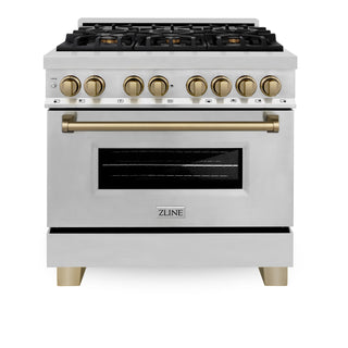 Buy champagne-bronze ZLINE Autograph Edition 36&quot; 4.6 cu. ft. Dual Fuel Range with Gas Stove and Electric Oven in Stainless Steel with Accents (RAZ-36)