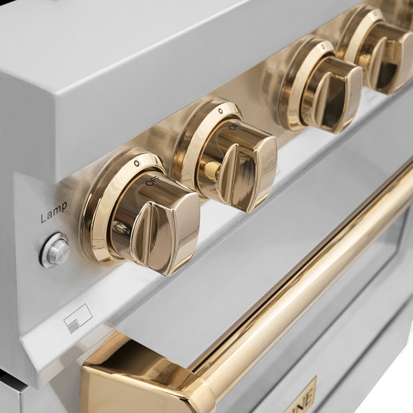 ZLINE Autograph Edition 36 in. 4.6 cu. ft. Legacy Dual Fuel Range with 6 Burner Gas Cooktop and Electric Convection Oven in Stainless Steel and Polished Gold Accents, Open Box-Great Condition